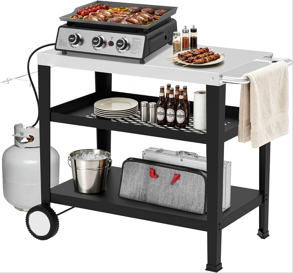 3-Tier Stainless Rolling BBQ Cart