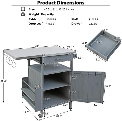 Mobile Wood Steel Outdoor Grill Cart