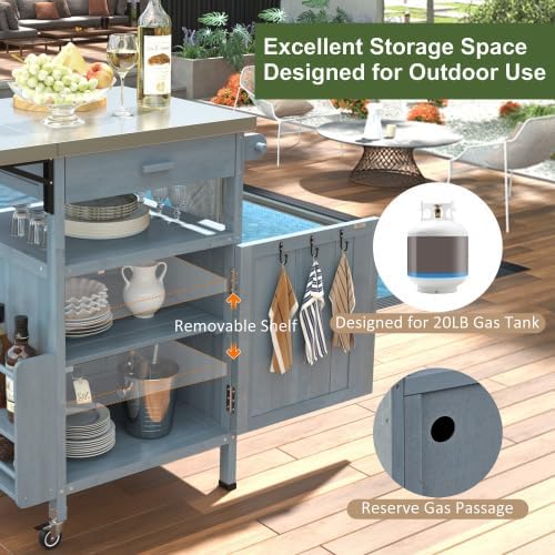 Mobile Wood Steel Outdoor Grill Cart