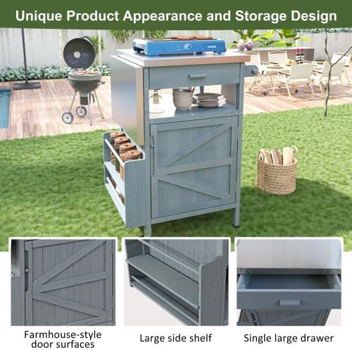 Mobile Wood Steel Outdoor Grill Cart