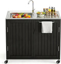 Wood Sink Rolling Outdoor Grill Cart