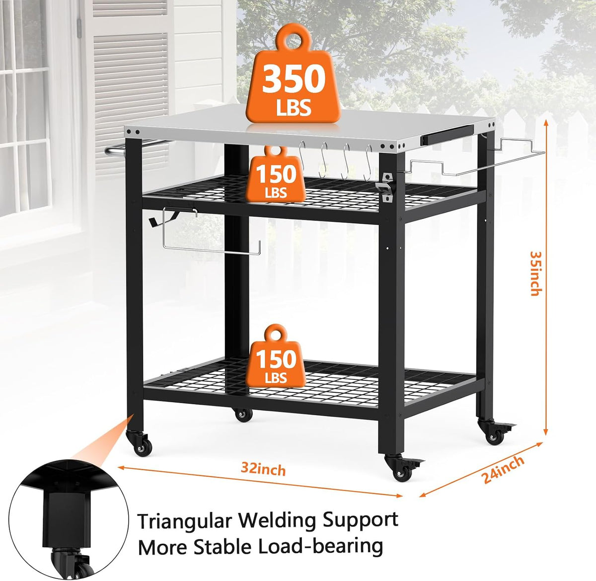 3-Tier Stainless Pizza Oven Cart