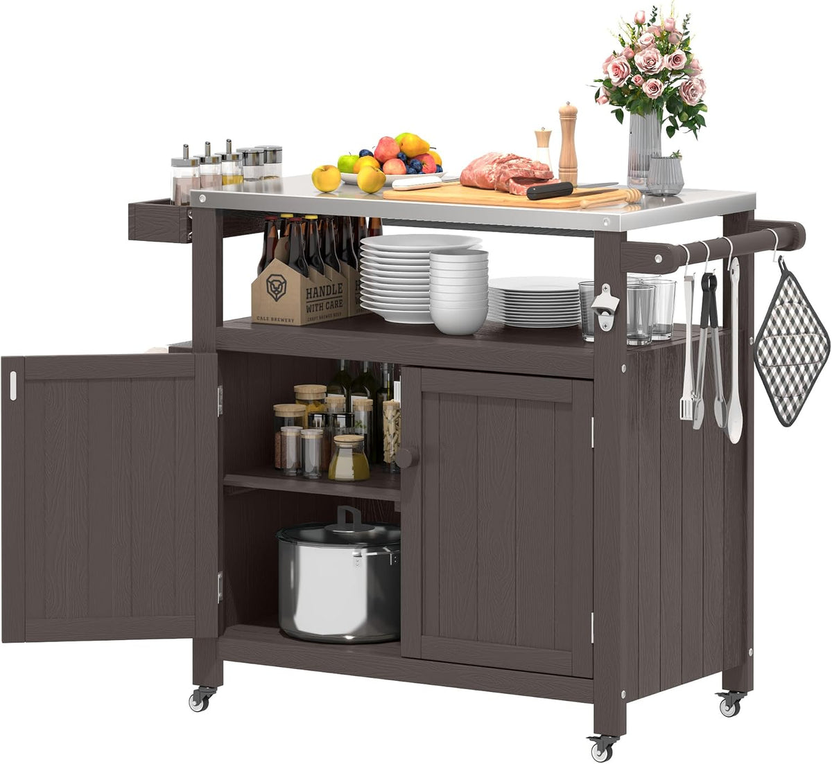 HIPS Wheeled Stainless Grill Cart