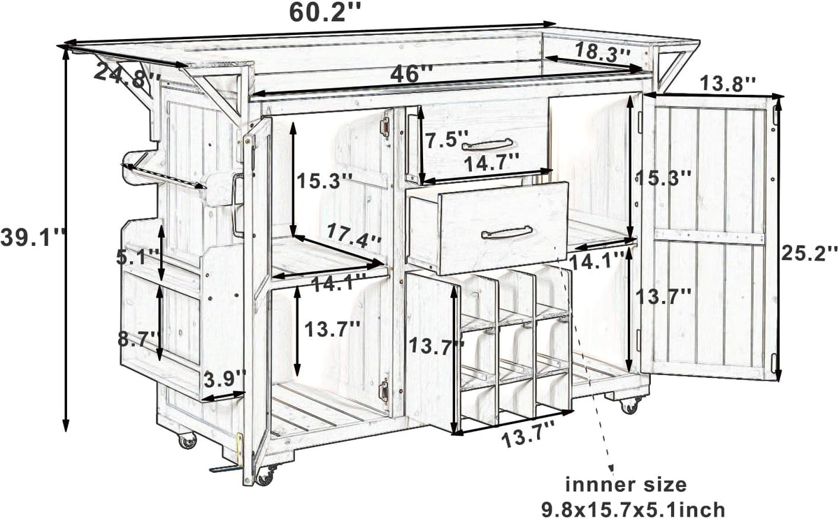 Wood Steel Rolling Patio Kitchen Cart