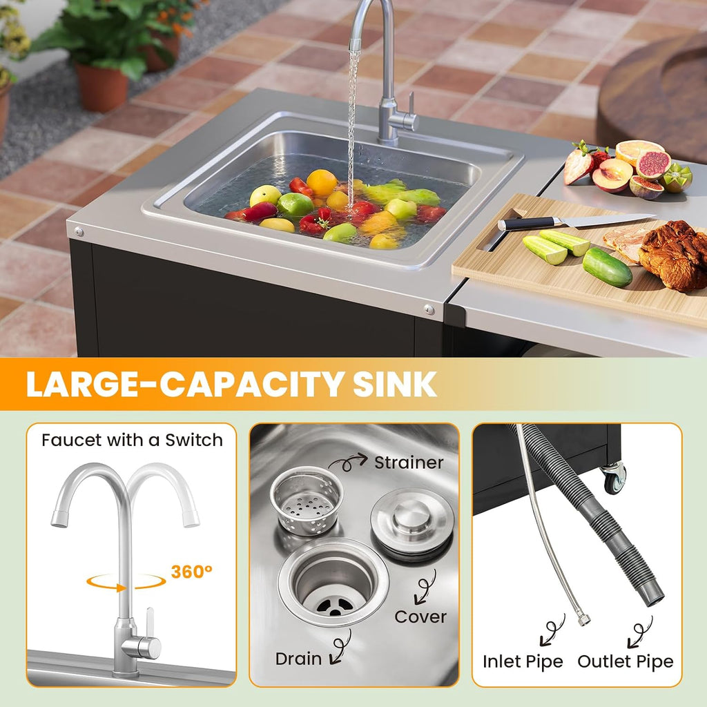 Metal Wheeled Sink BBQ Grill Cart