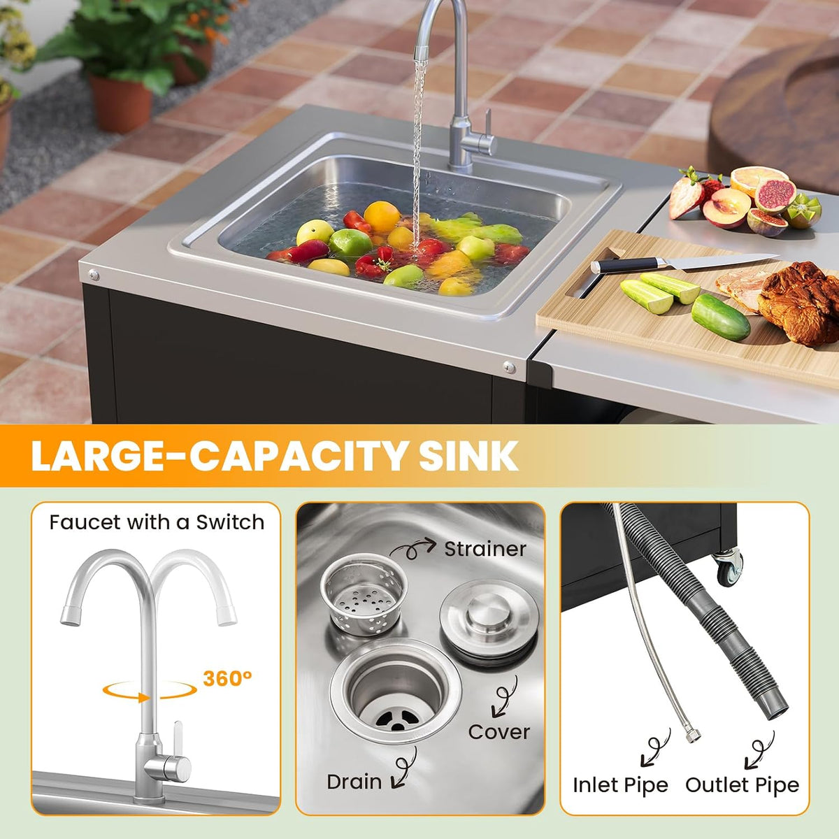 Metal Wheeled Sink BBQ Grill Cart