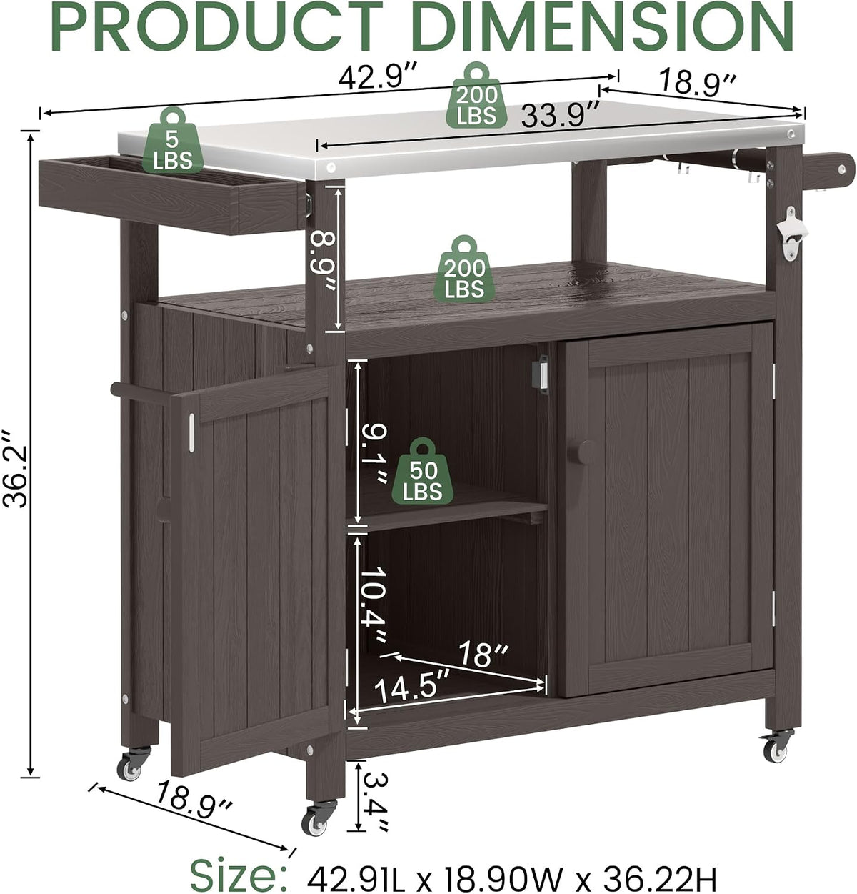 HIPS Wheeled Stainless Grill Cart