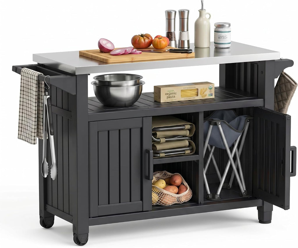 Wheeled Outdoor Patio Storage Cabinet