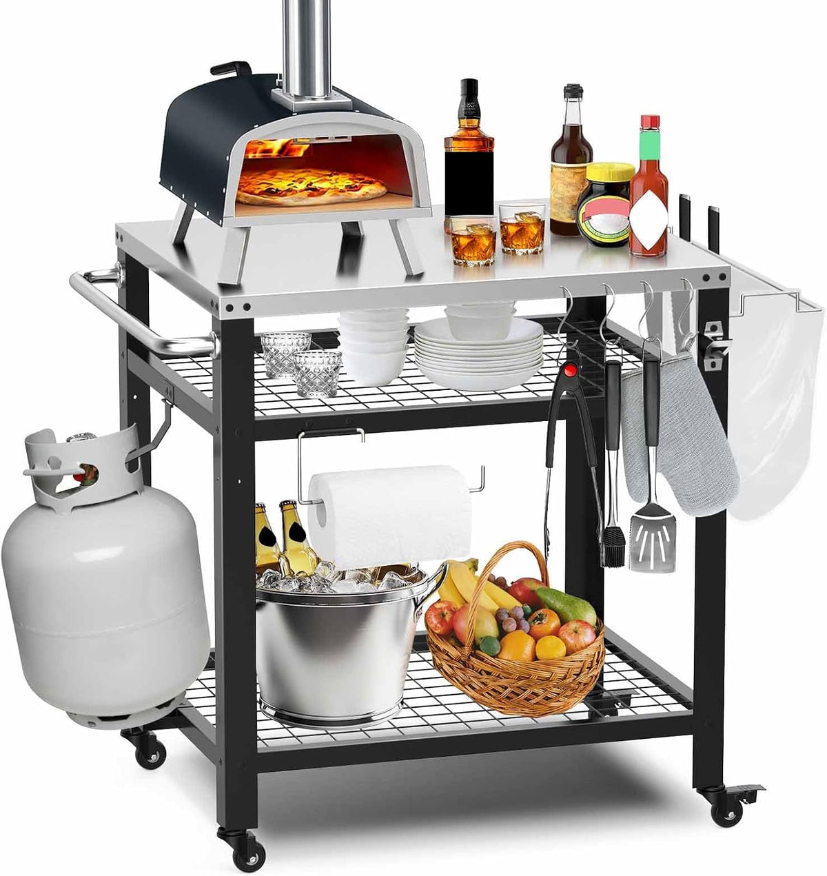 3-Tier Stainless Pizza Oven Cart