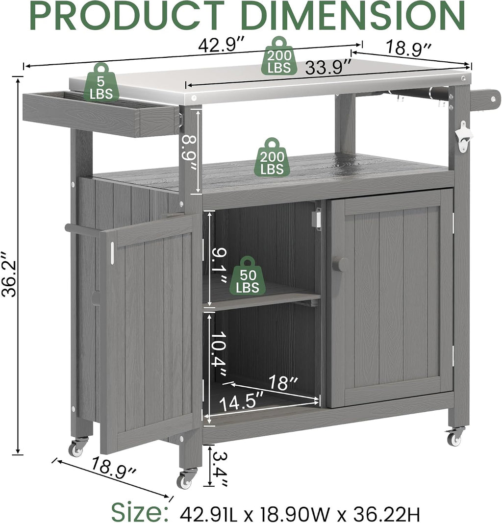 HIPS Rolling Stainless Grill Cart
