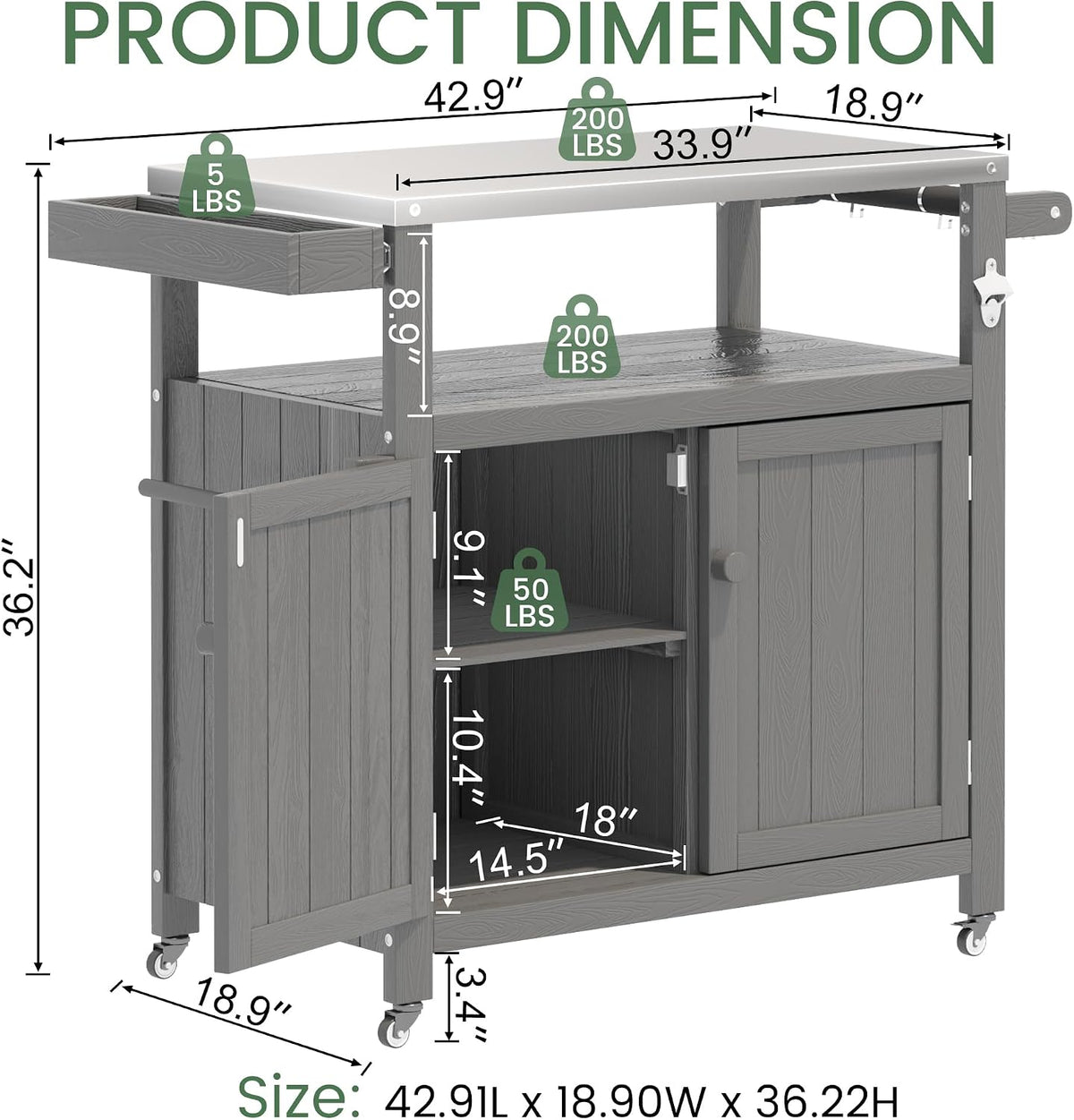 HIPS Rolling Stainless Grill Cart