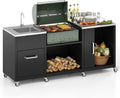 Metal Wheeled Sink BBQ Grill Cart