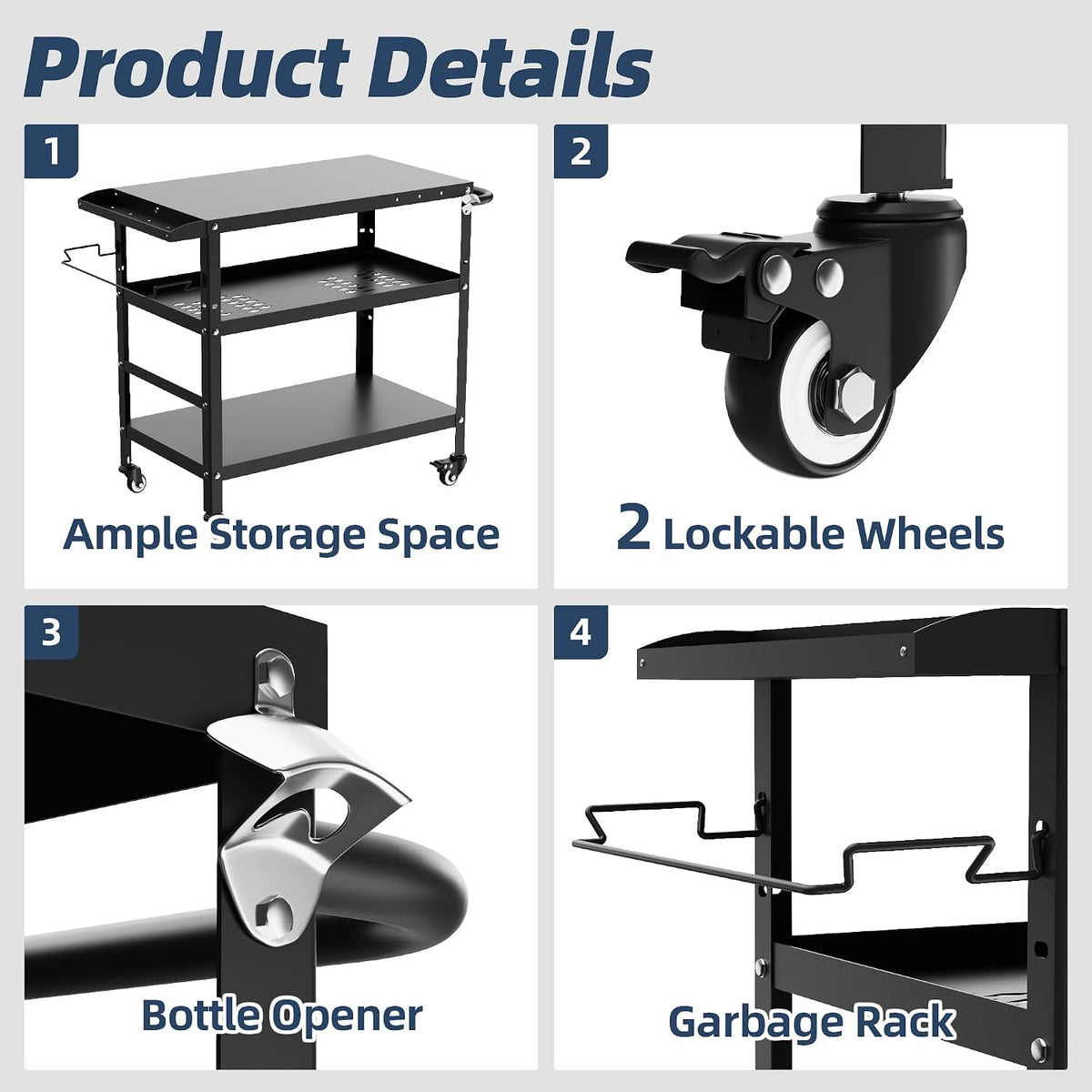 Wheeled Outdoor BBQ Prep Cart