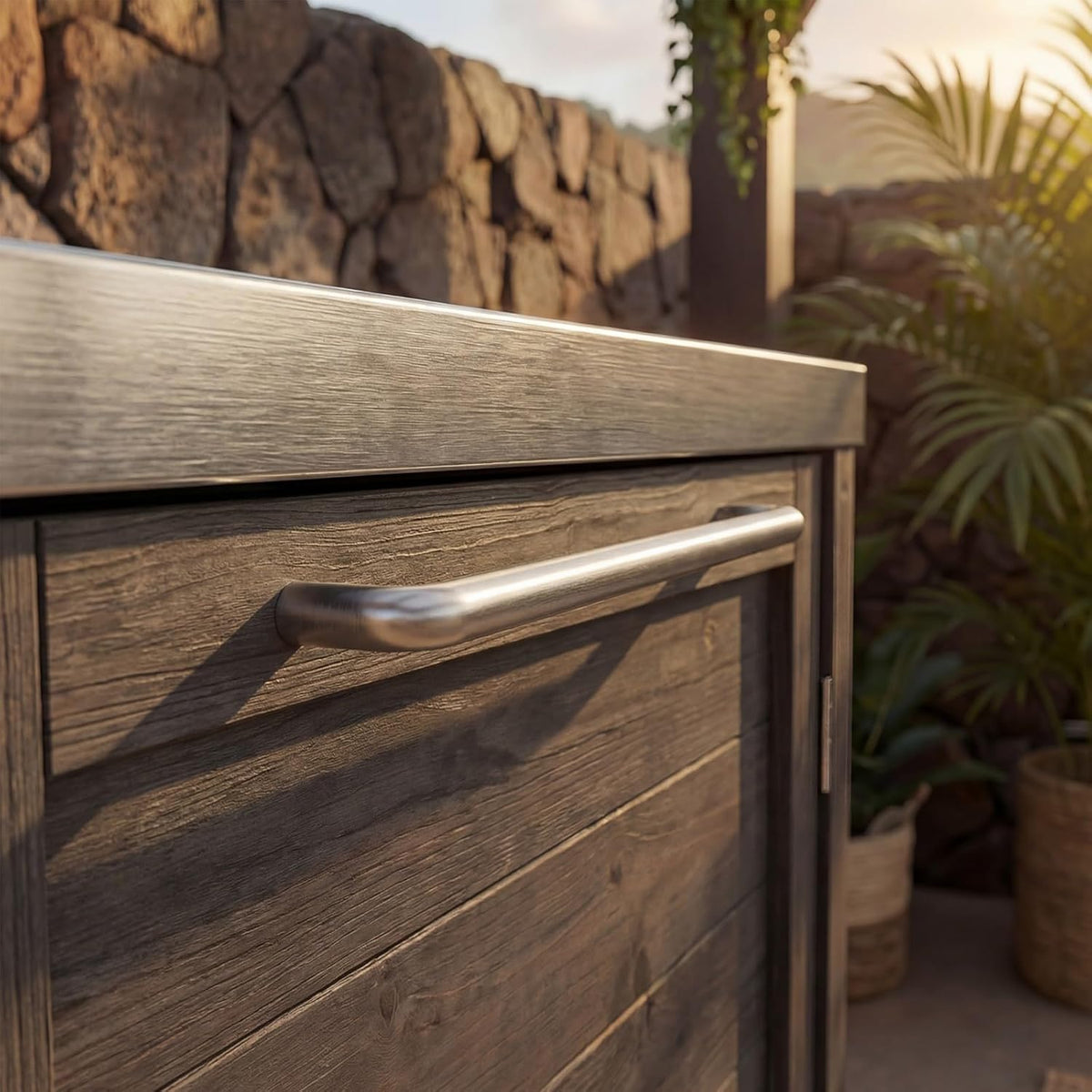 Cedar Steel Patio Grill Storage Cabinet
