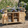 Wood Steel Wheeled Outdoor Grill Cart