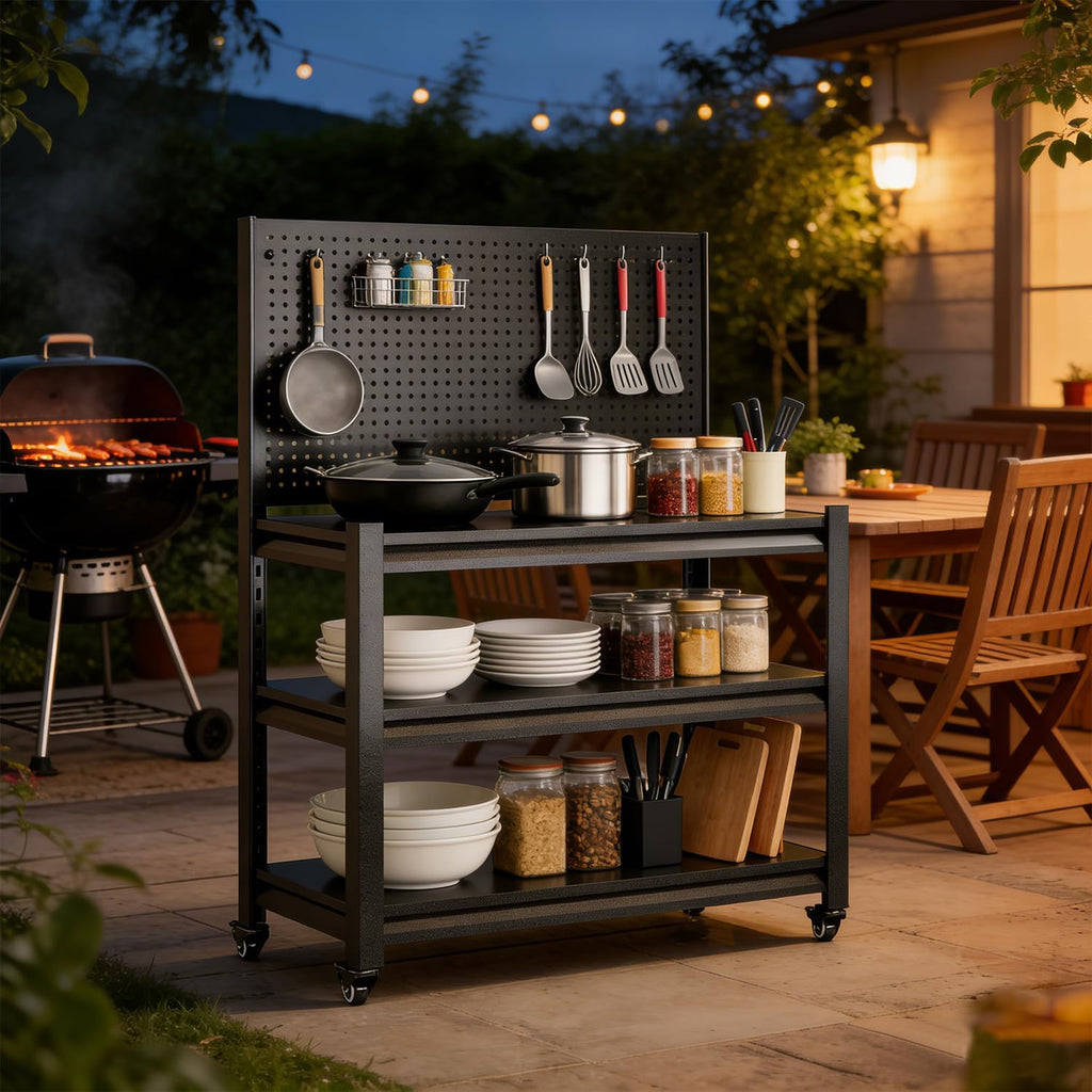 3-Tier Wheeled Steel BBQ Cart
