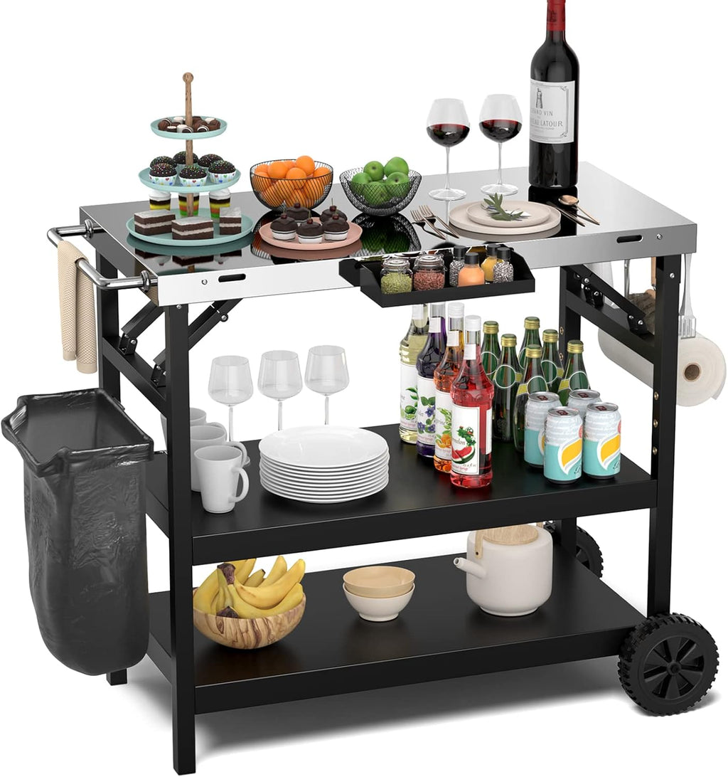 3-Shelf Wheeled BBQ Prep Cart