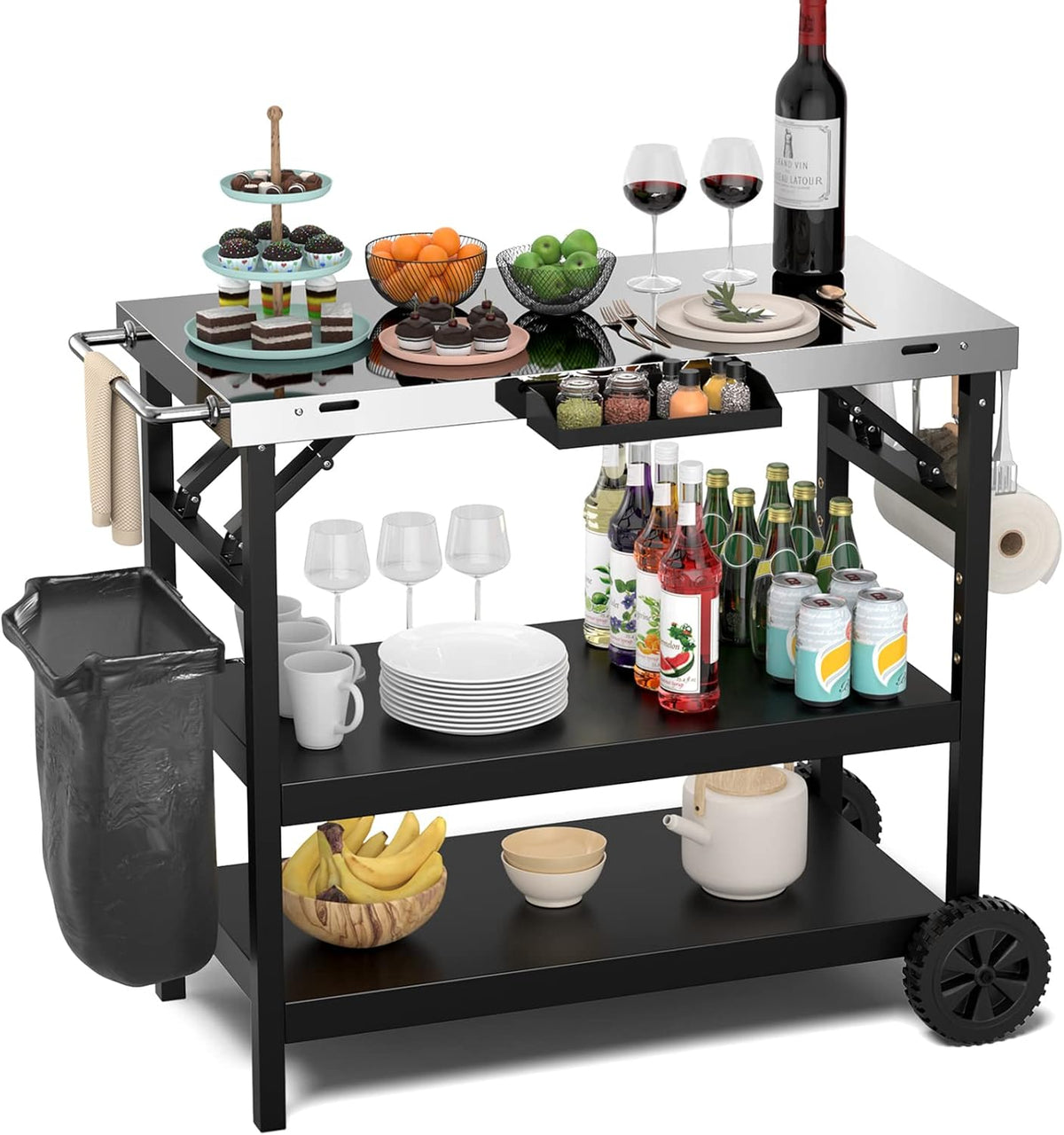 3-Shelf Wheeled BBQ Prep Cart
