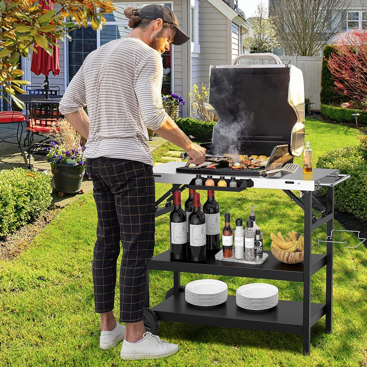 3-Shelf Wheeled BBQ Prep Cart