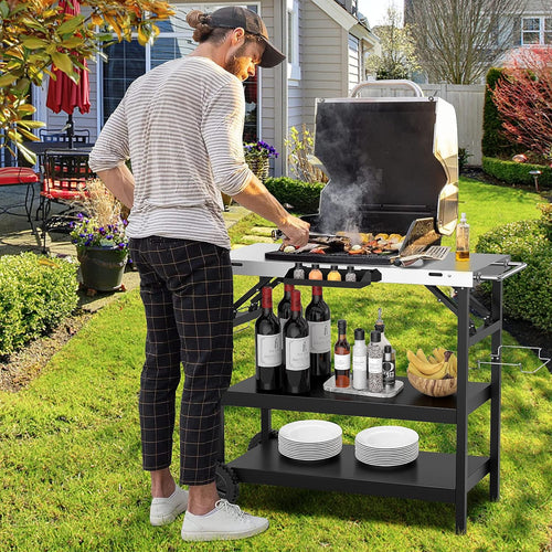 3-Shelf Wheeled BBQ Prep Cart