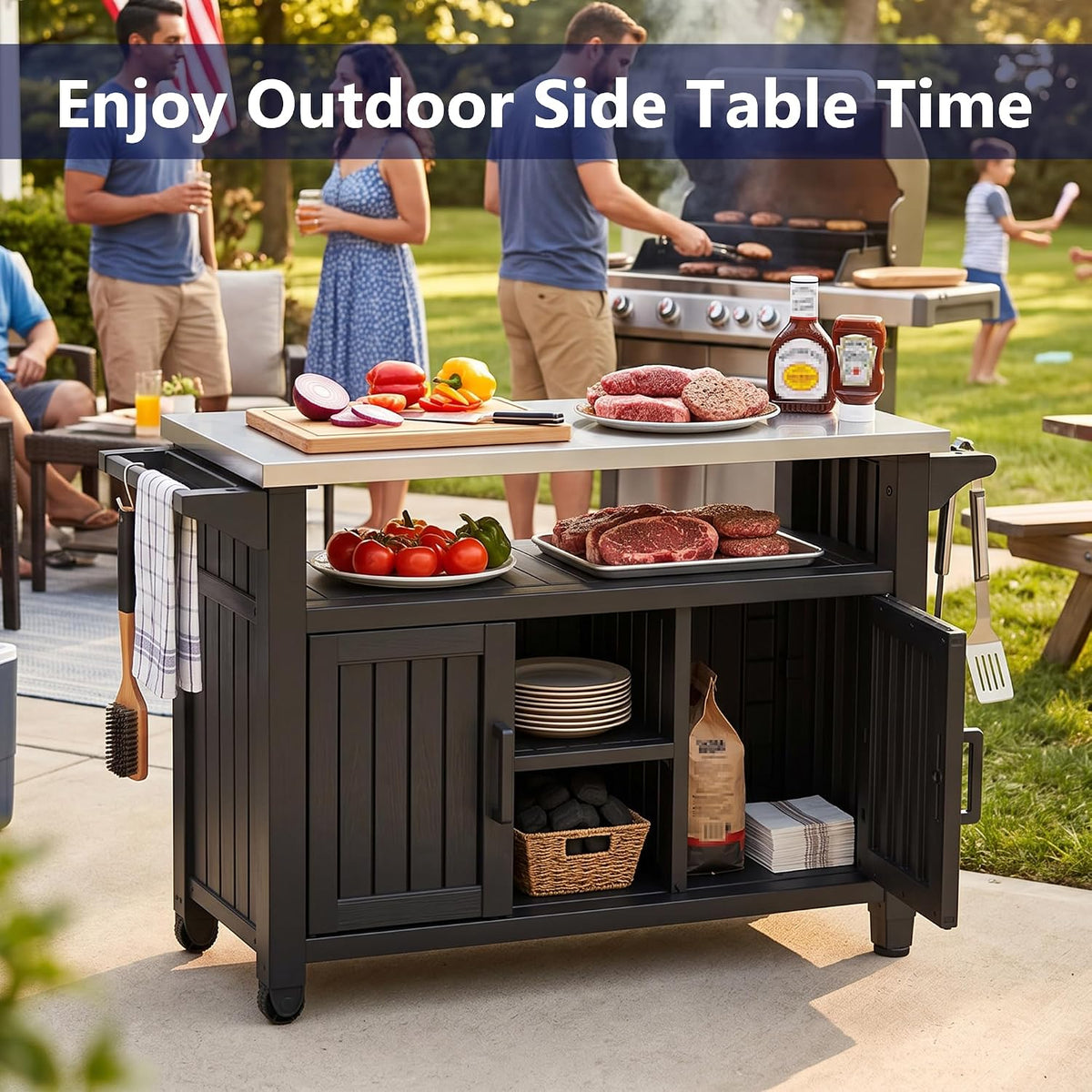 Wheeled Outdoor Patio Storage Cabinet