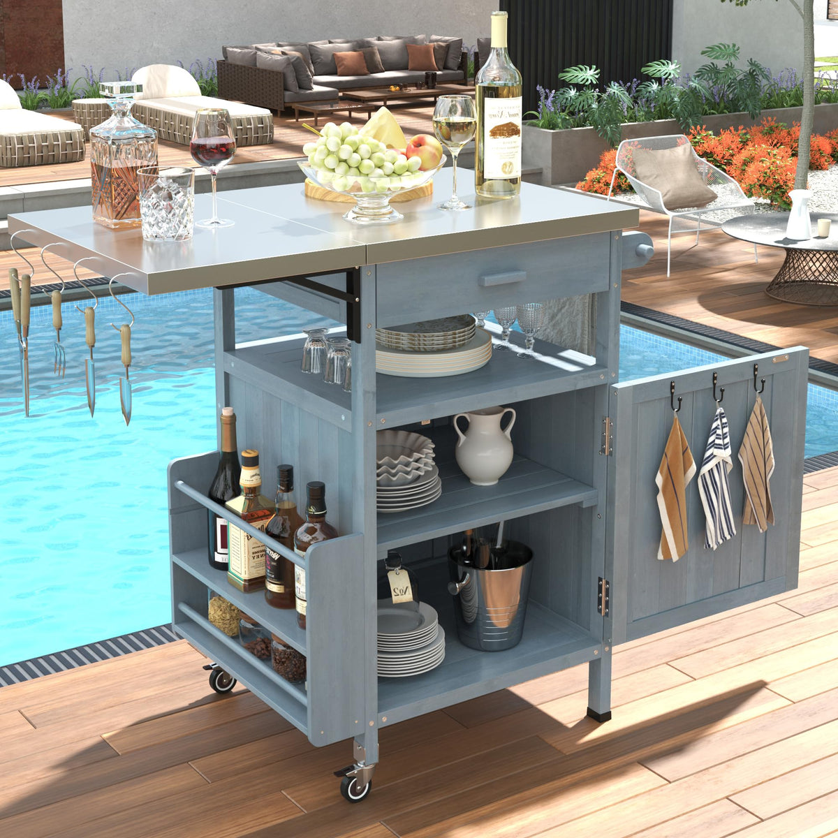 Mobile Wood Steel Outdoor Grill Cart