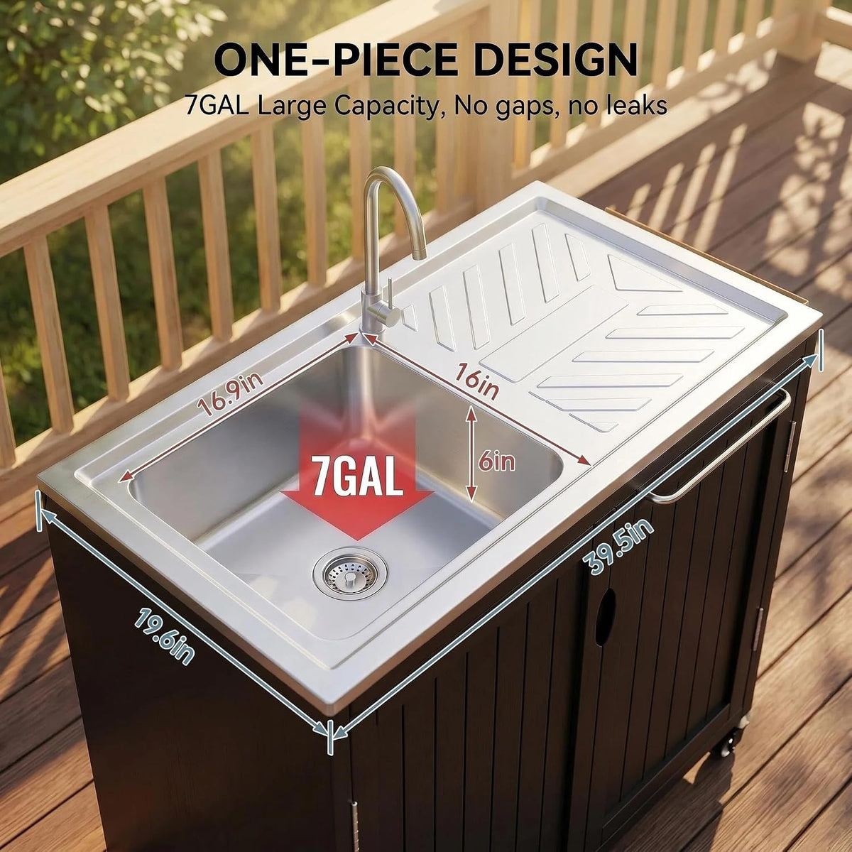 Wood Sink Rolling Outdoor Grill Cart