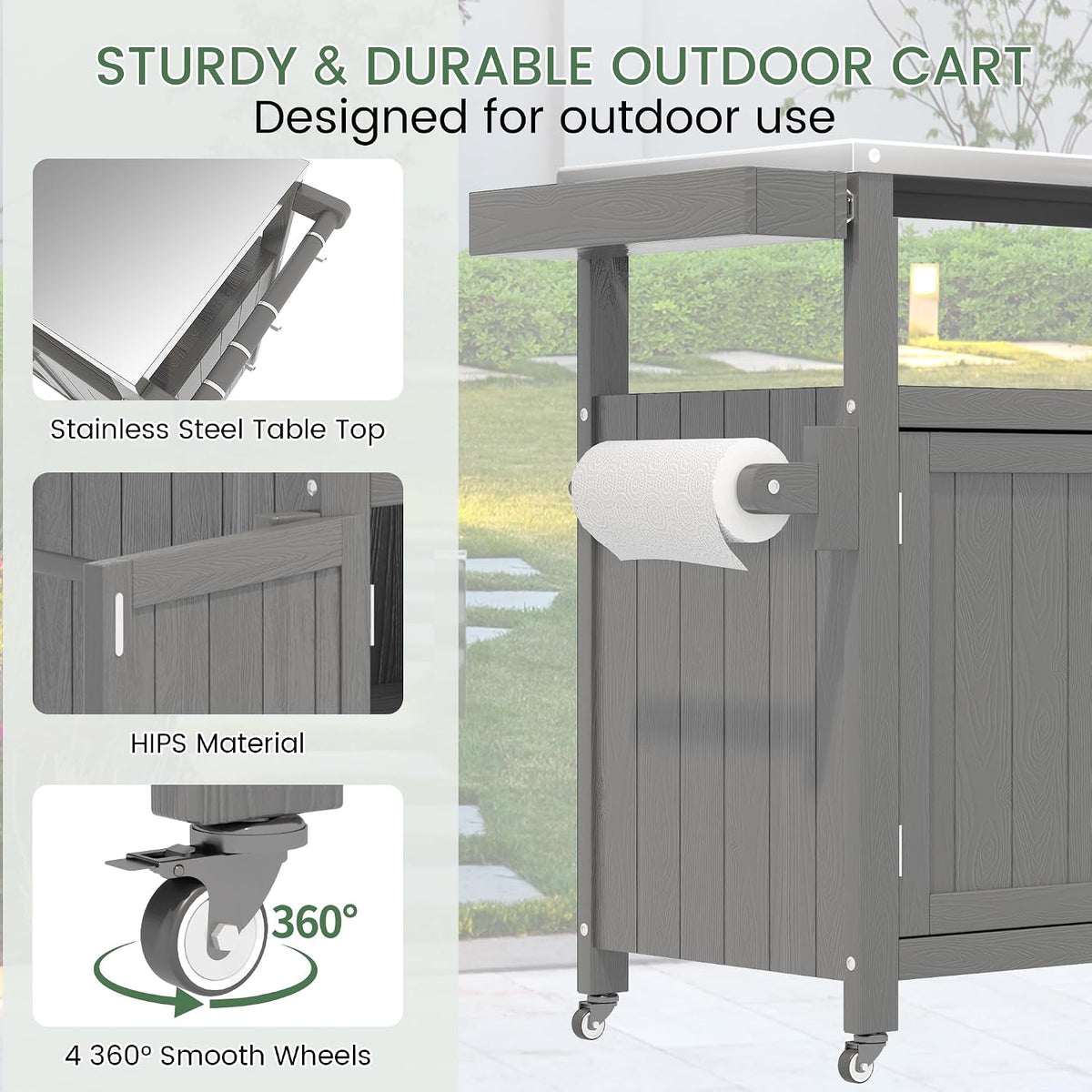 HIPS Rolling Stainless Grill Cart