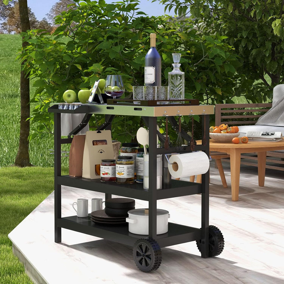 3-Shelf Wheeled BBQ Prep Cart