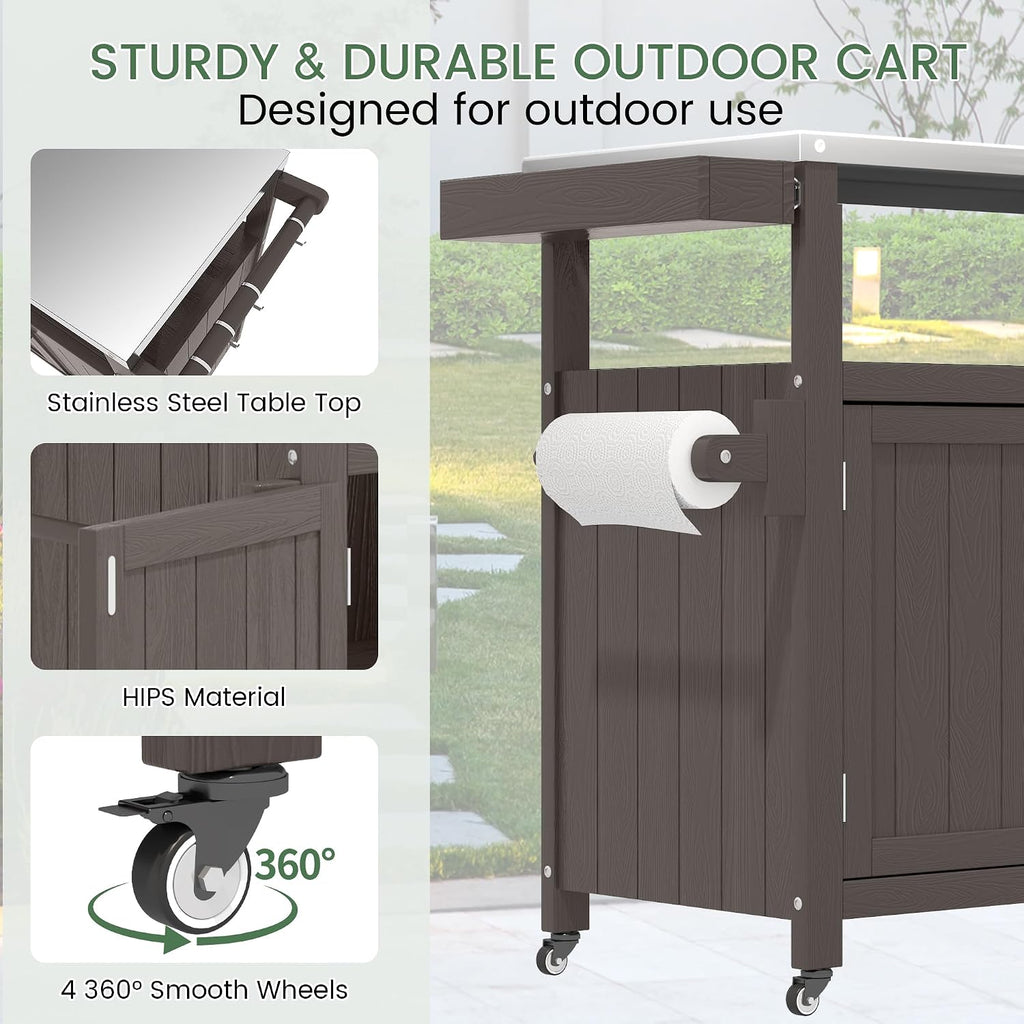 HIPS Wheeled Stainless Grill Cart