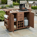 Wood Steel Rolling Patio Kitchen Cart