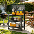 3-Tier Wheeled Steel BBQ Cart