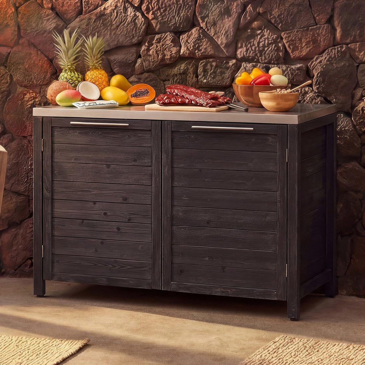 Cedar Steel Patio Grill Storage Cabinet