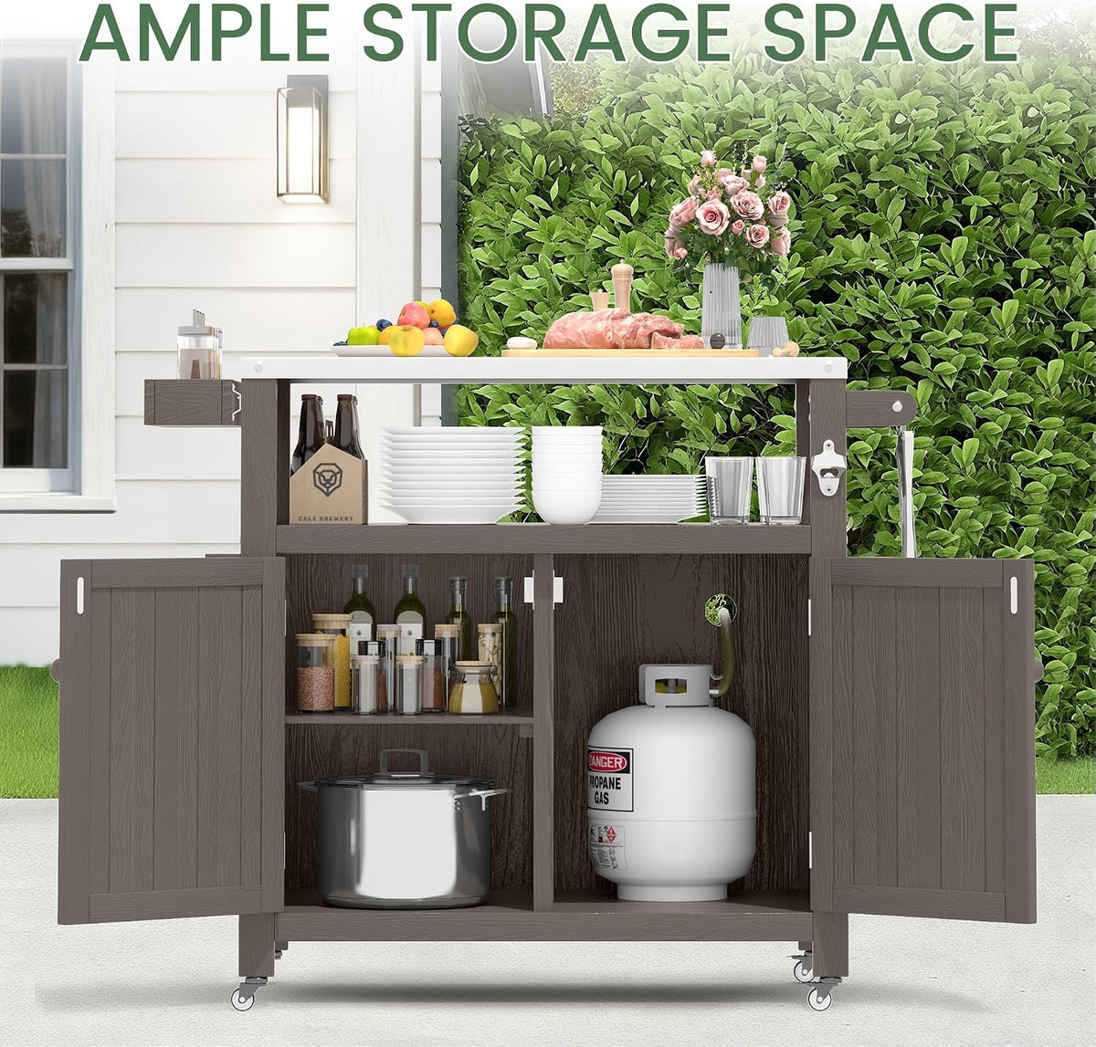 HIPS Wheeled Stainless Grill Cart