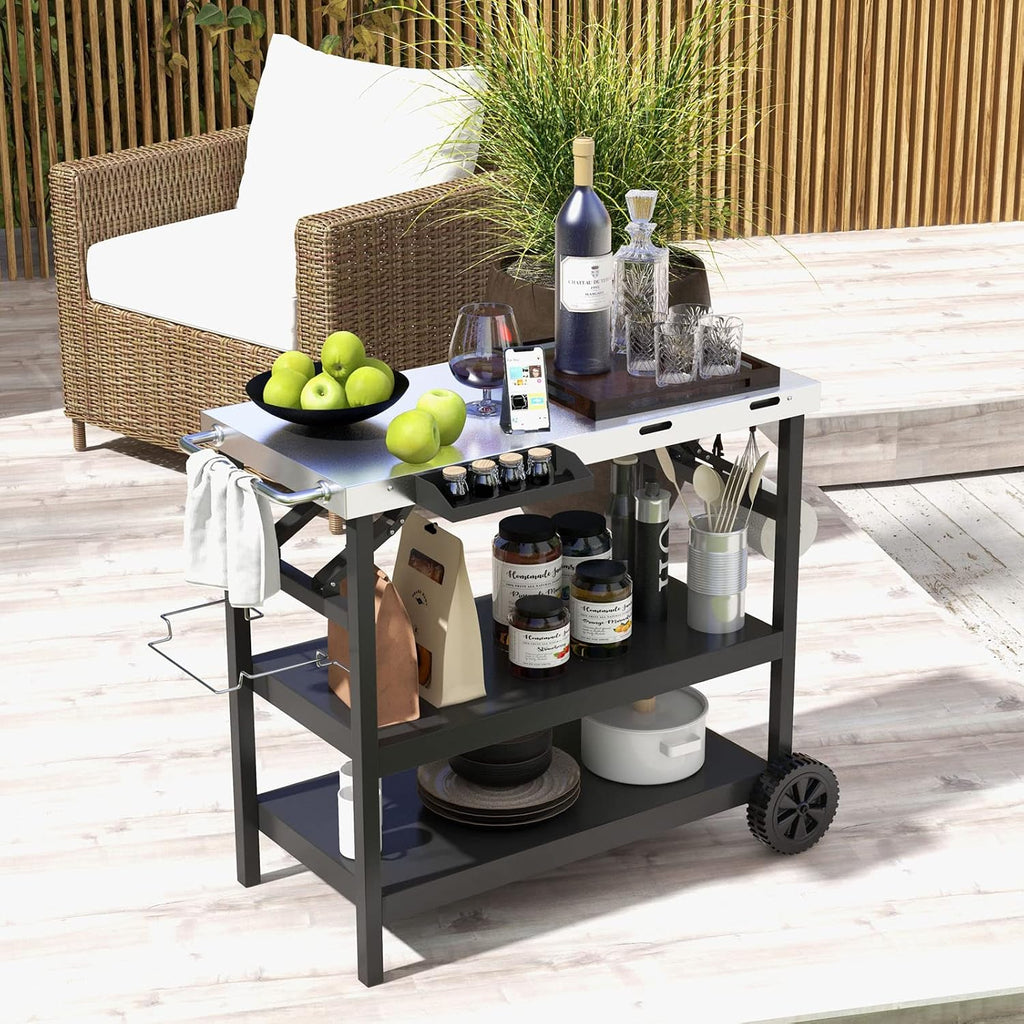 3-Shelf Wheeled BBQ Prep Cart