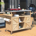 Wood Steel Rolling BBQ Grill Cart