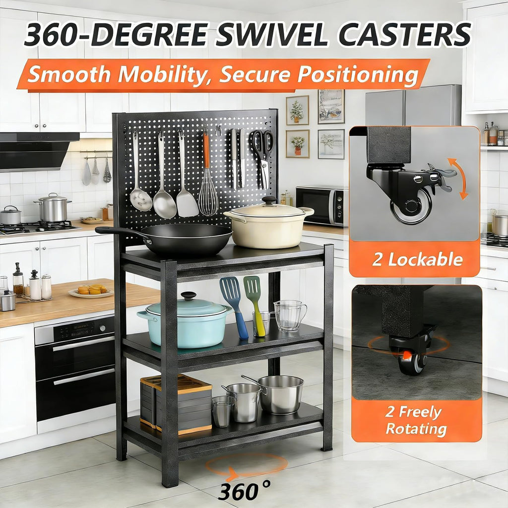 3-Tier Wheeled Steel BBQ Cart
