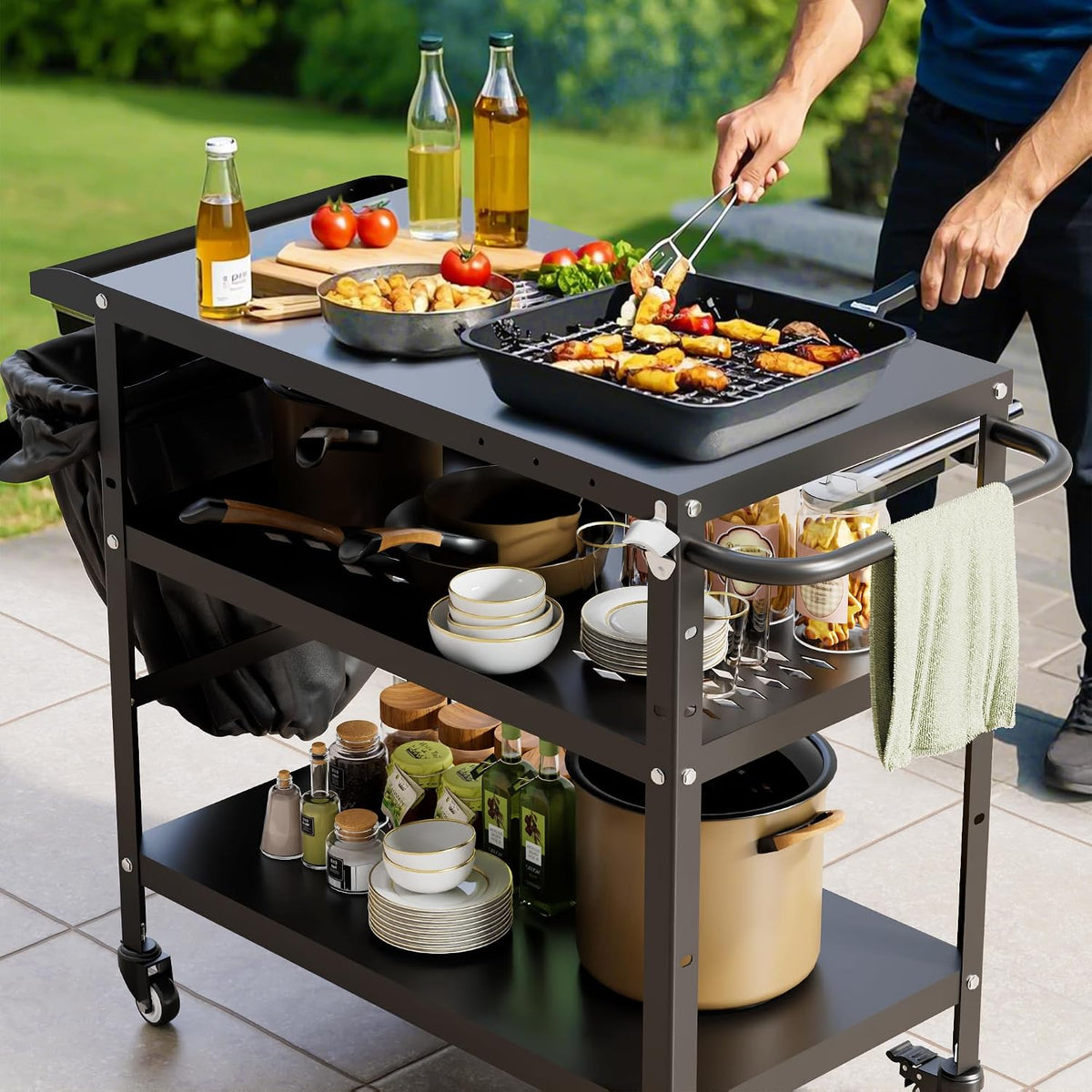 Wheeled Outdoor BBQ Prep Cart