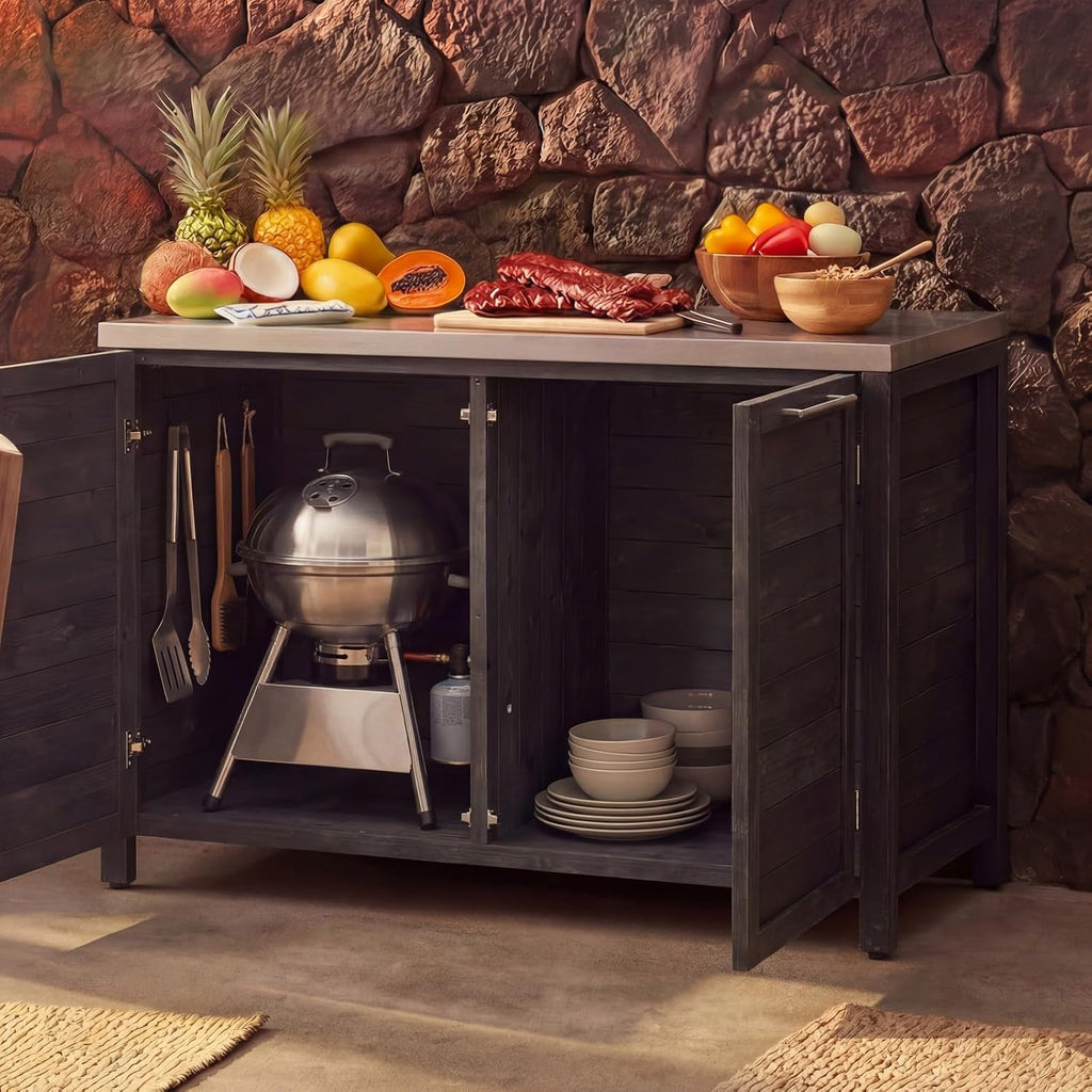 Cedar Steel Patio Grill Storage Cabinet