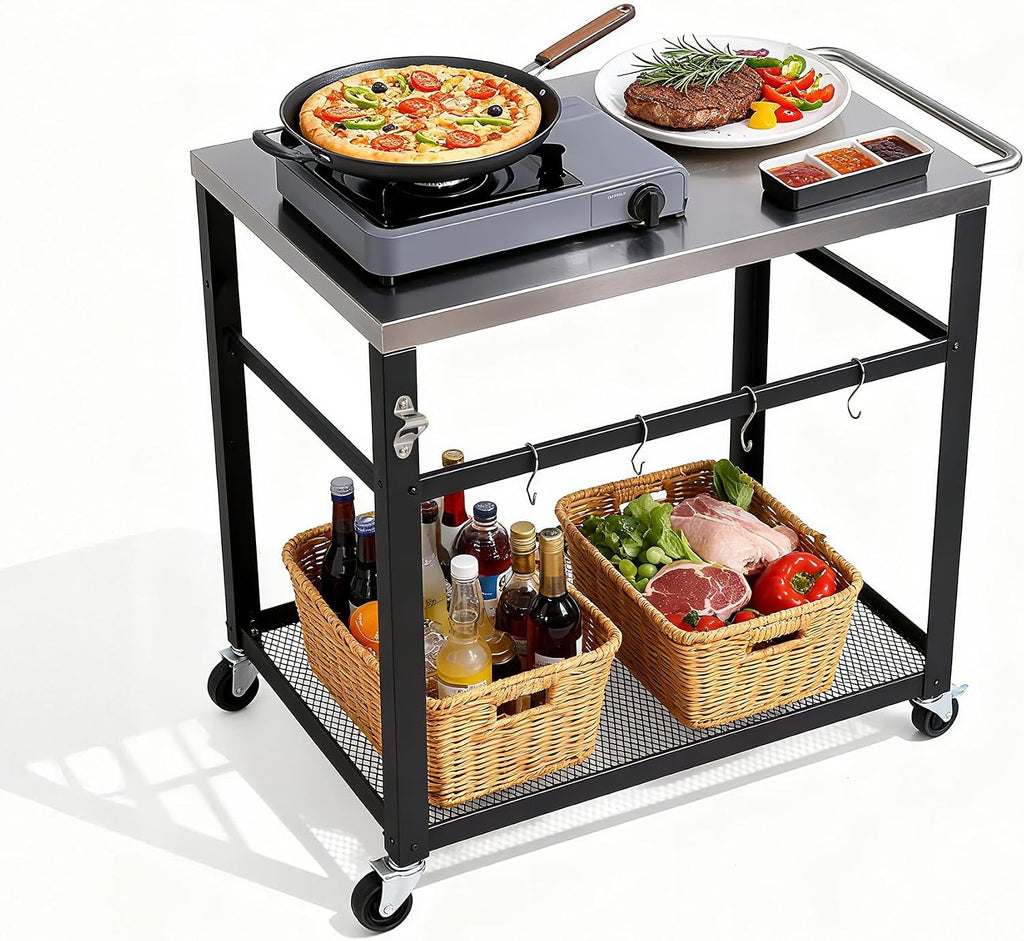 Rolling Stainless Outdoor BBQ Cart