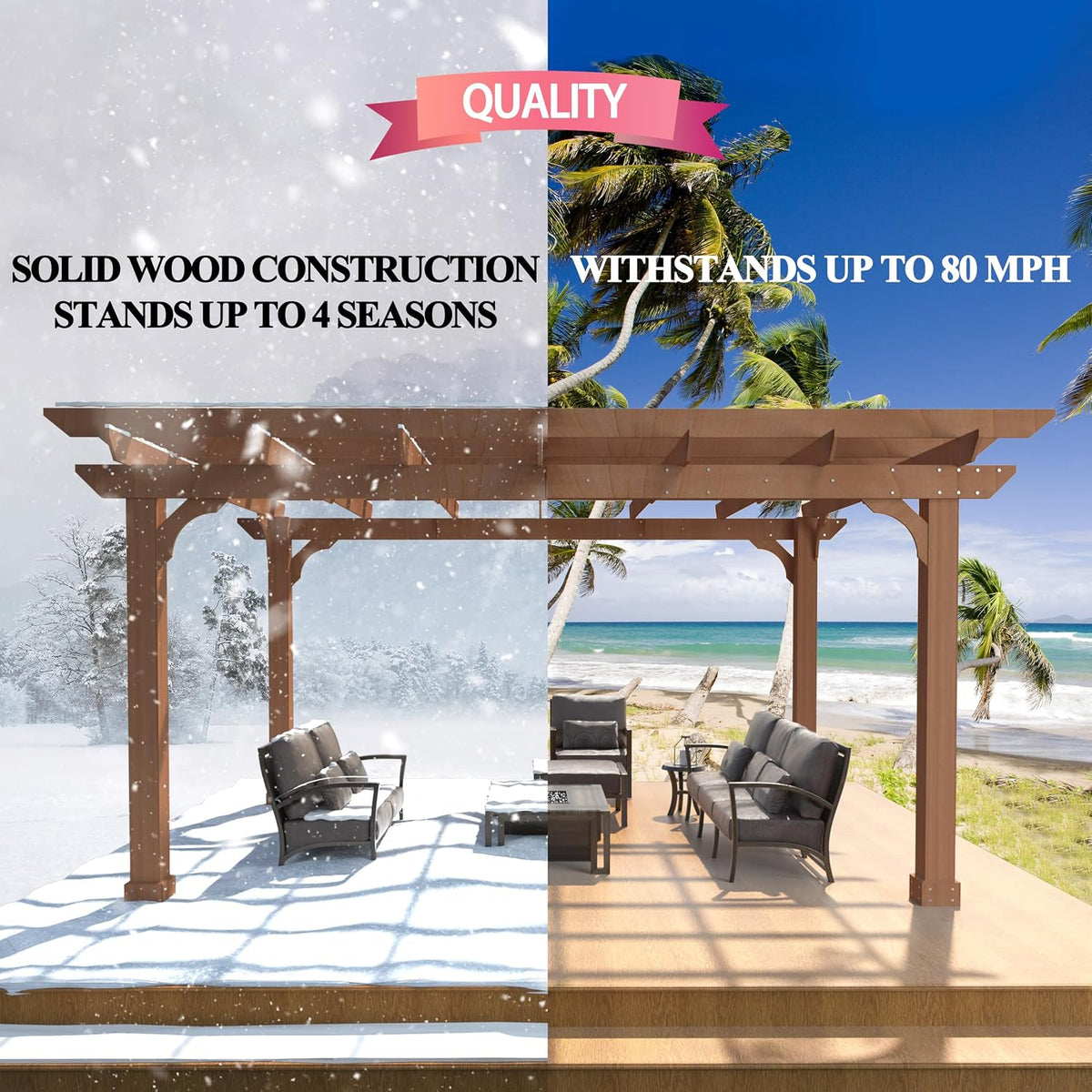 Cedar Slatted Patio Wood Pergola