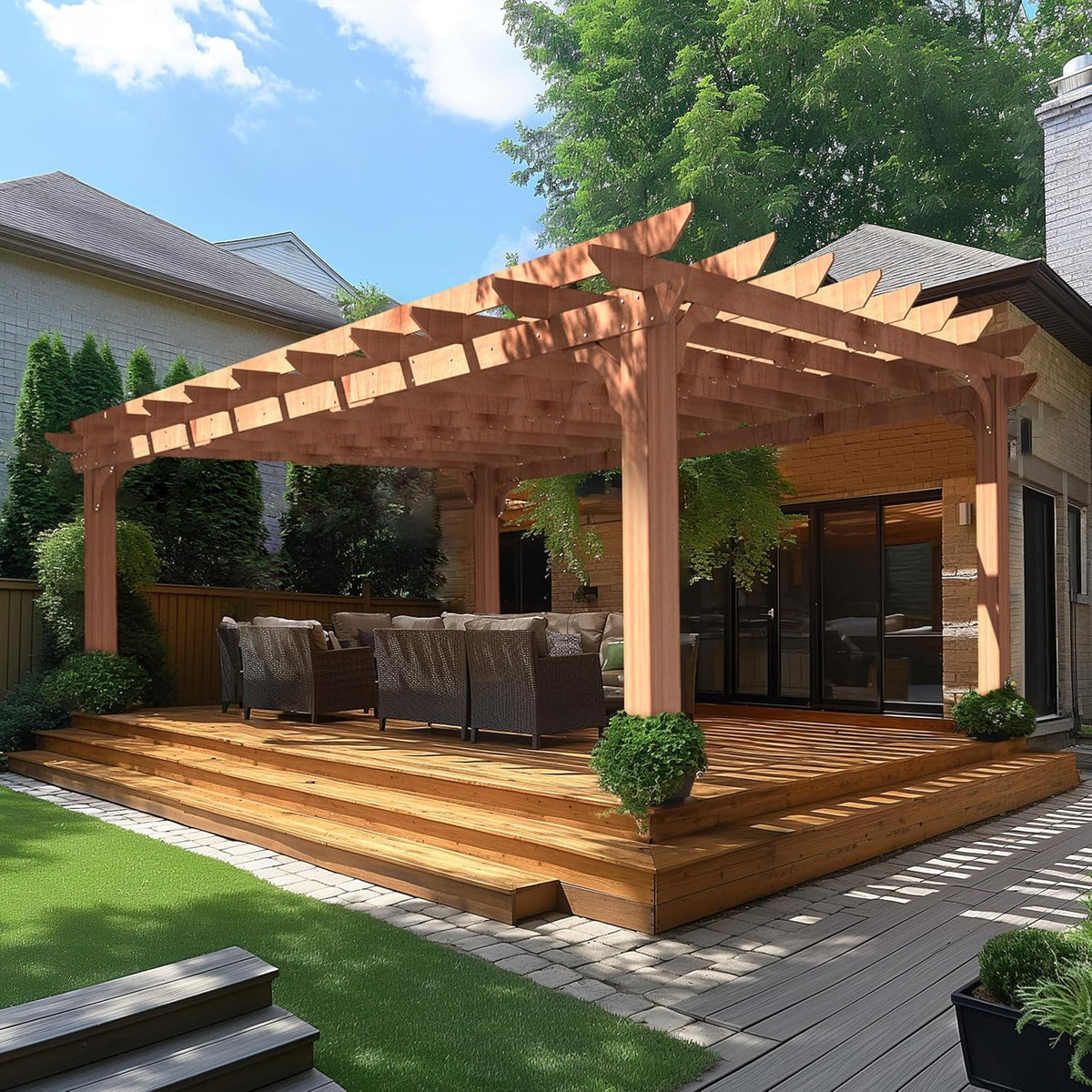 Flat Roof Cedar Wood Pergola